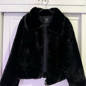 New York & Company Lux Black Faux Fur Jacket